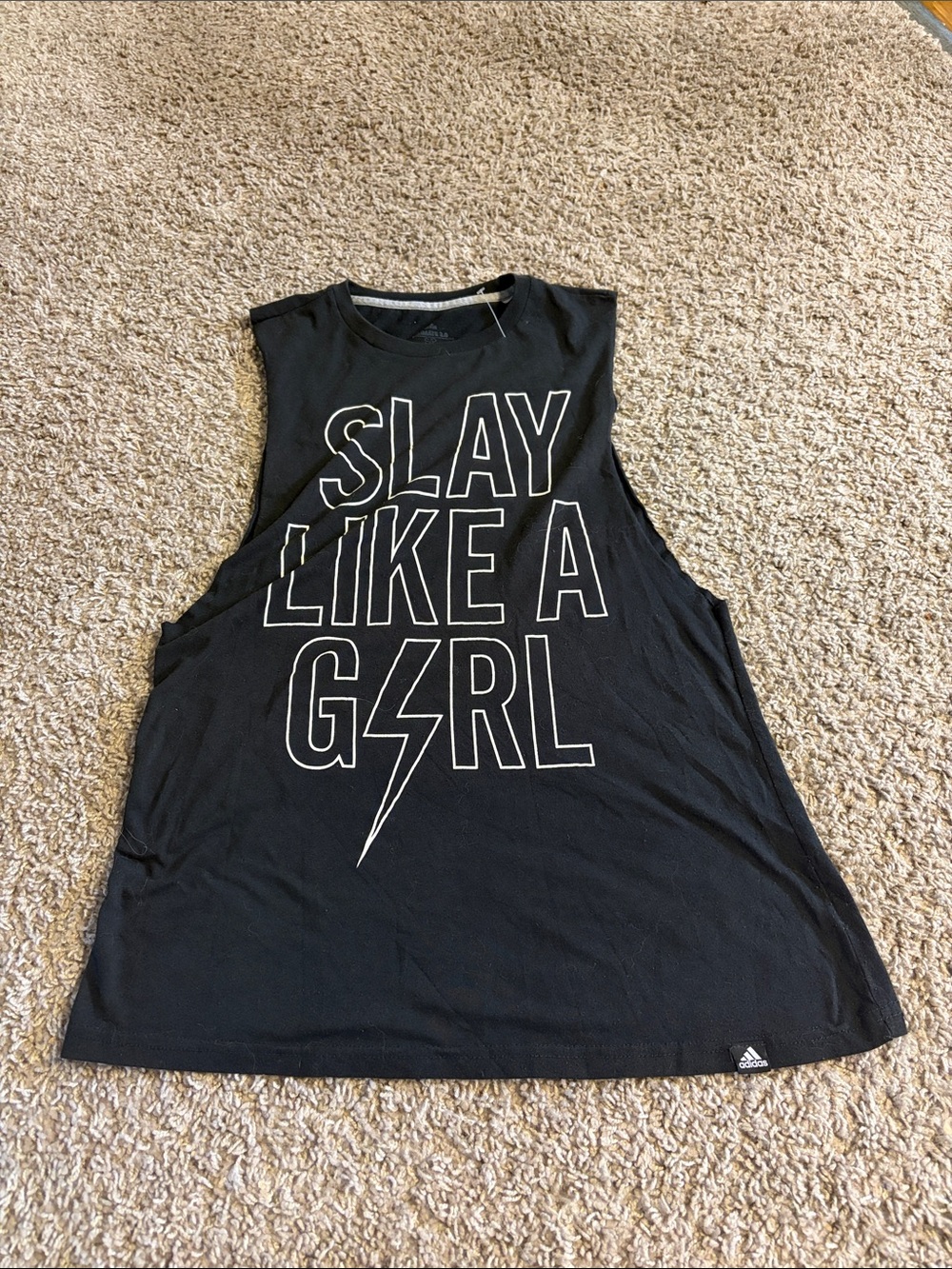 adidas Black Muscle Tank with "SLAY LIKE A GIRL" Graphic